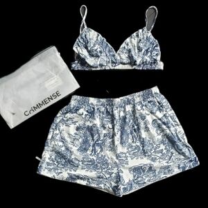 Toile De Jouy Blue and White Tiger Snake Floral Print Two-Piece Set - Bra Shorts
